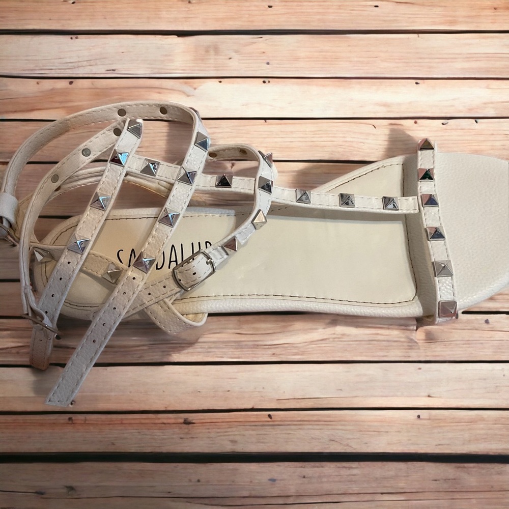 SOJALIS Ivory Studded Strappy Sandals for Women